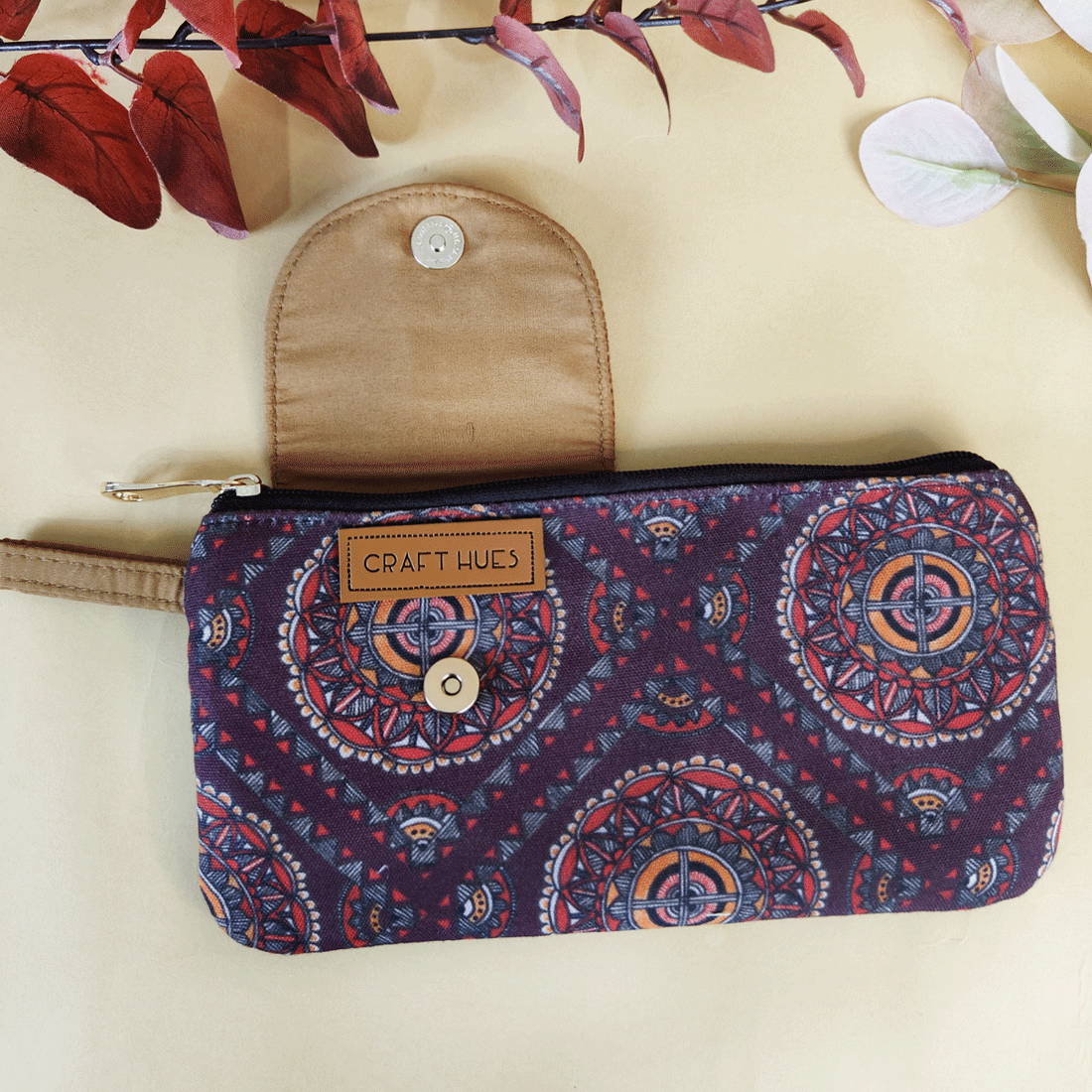 Side Flap Wallet- Brown Madhubani