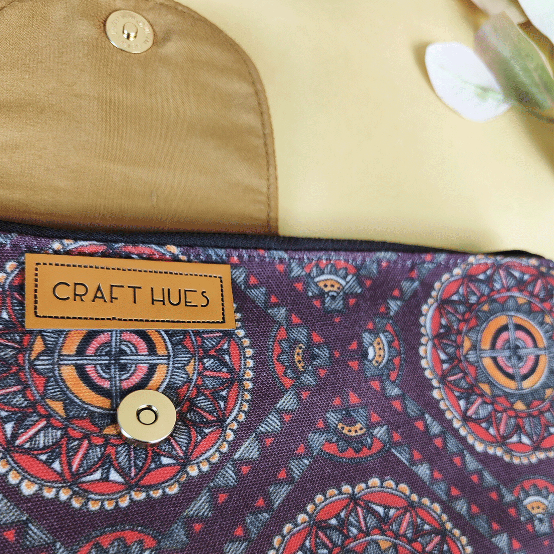 Side Flap Wallet- Brown Madhubani