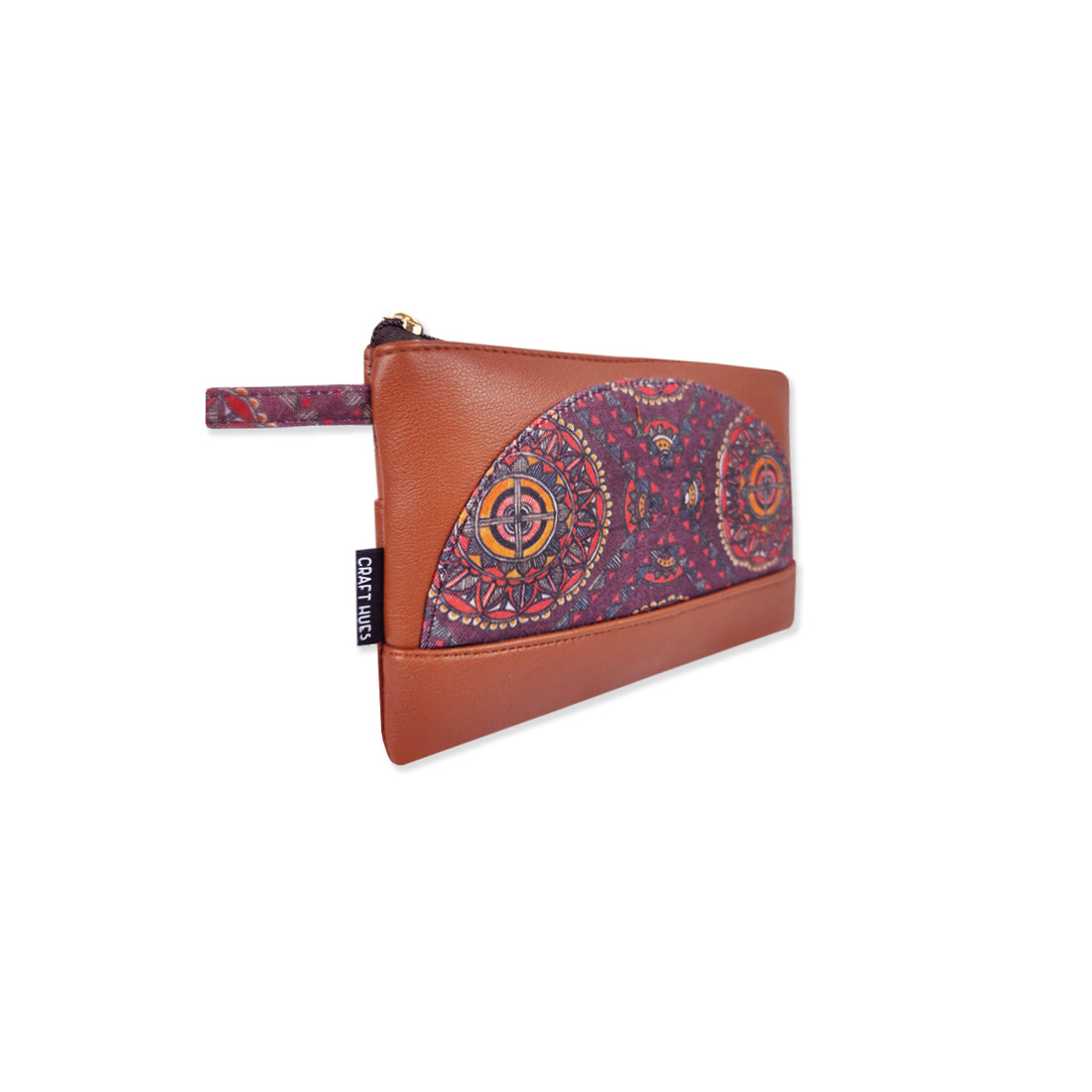 Leather Semi-circle Wallet- Brown Madhubani