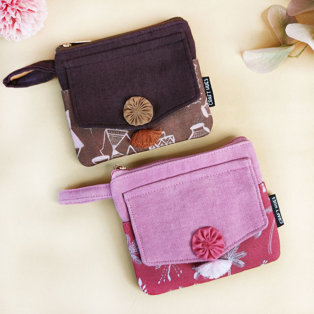 Front Flap Wallet- Brown-Red Warli