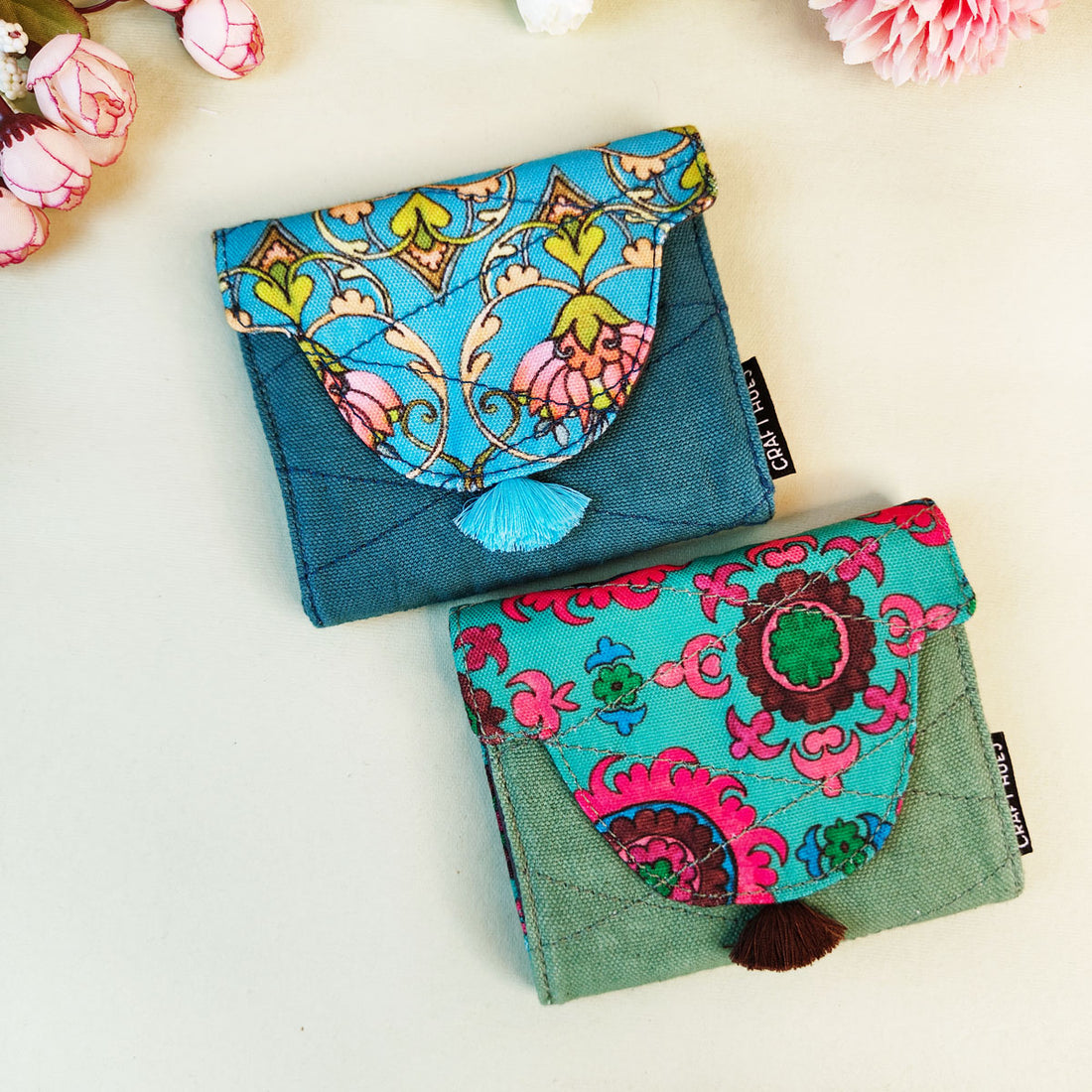 Curve Flap Mini Wallet Combo-Pink Suzani-Blue Persian