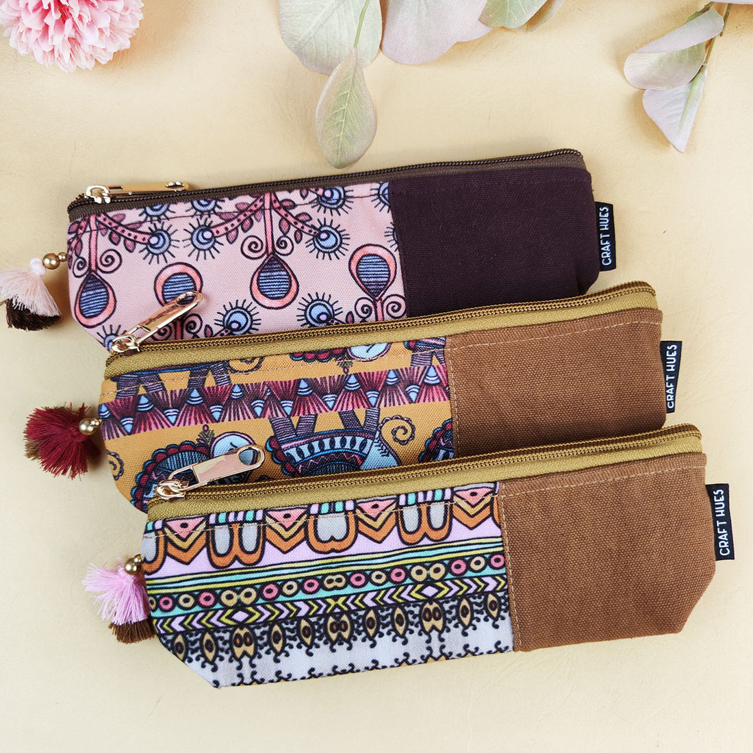Mustard-Brown-Mustard Pen Pouch Combo
