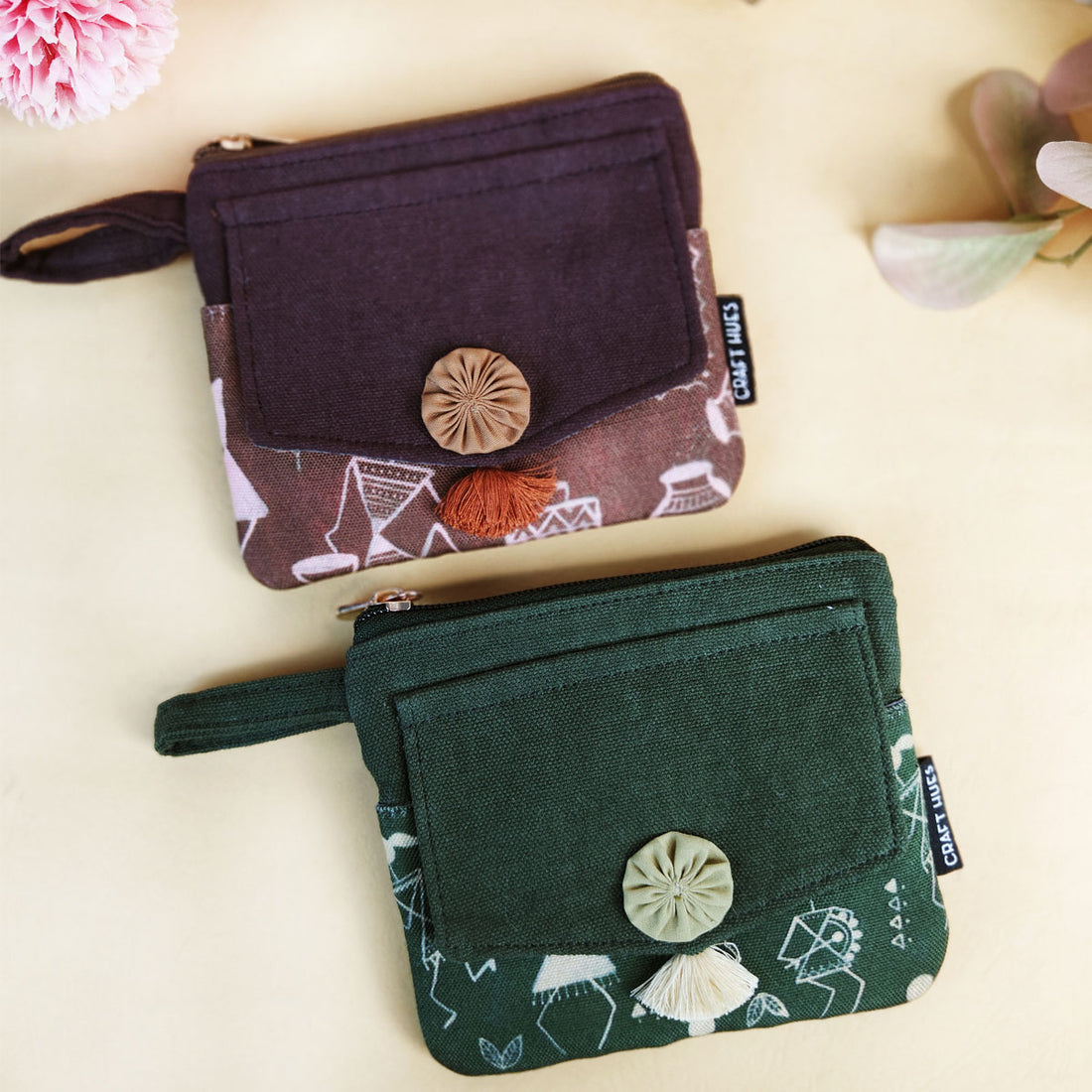 Front Flap Wallet- Brown-Green Warli