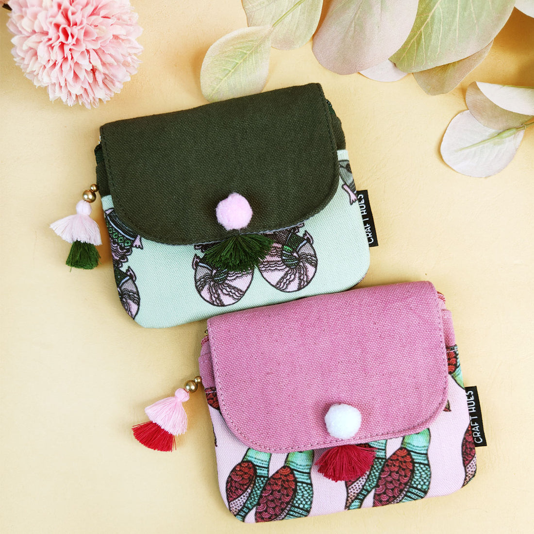 Mini wallet- Gond Green-Pink