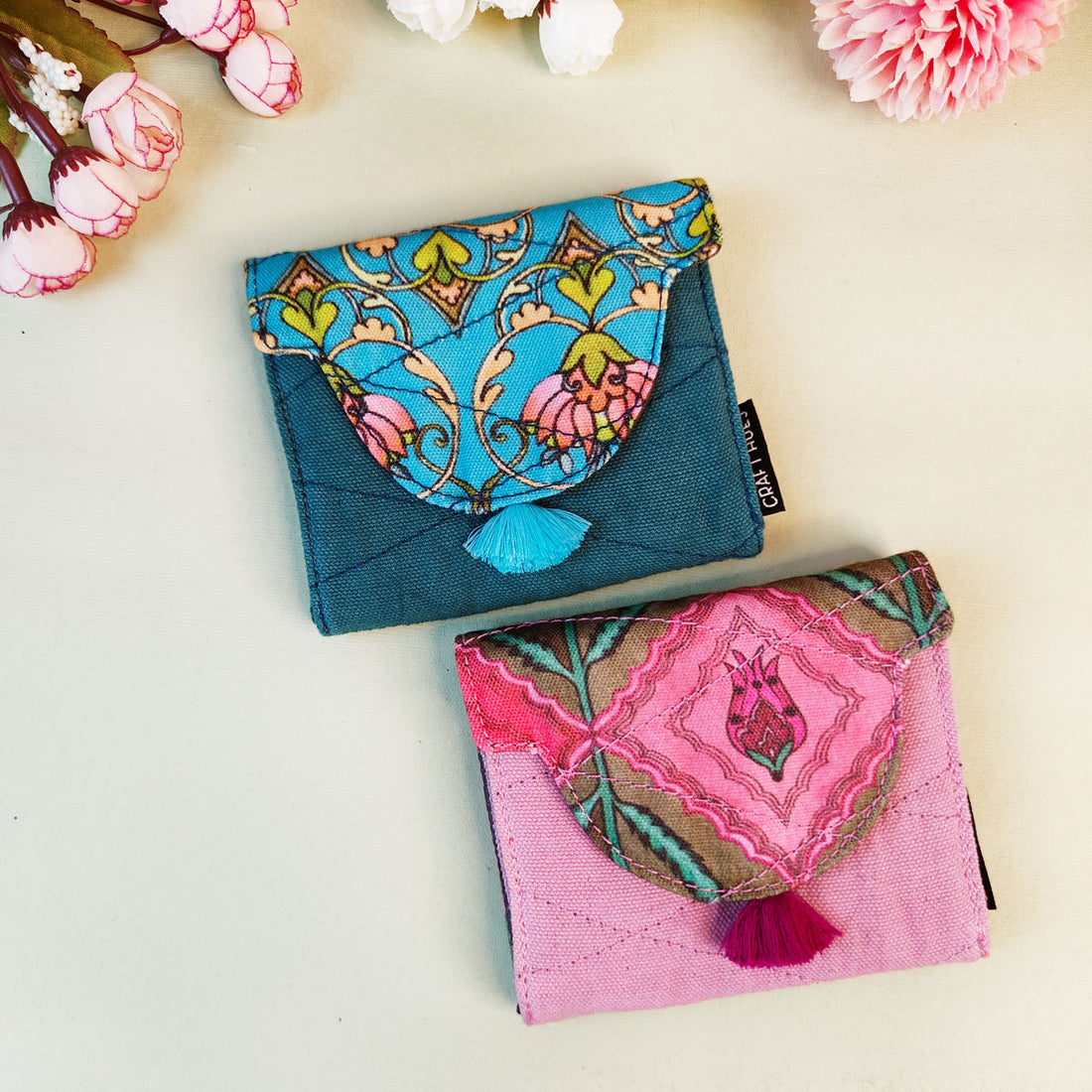 Curve Flap Mini Wallet Combo-Blue Persian-Pink Lotus