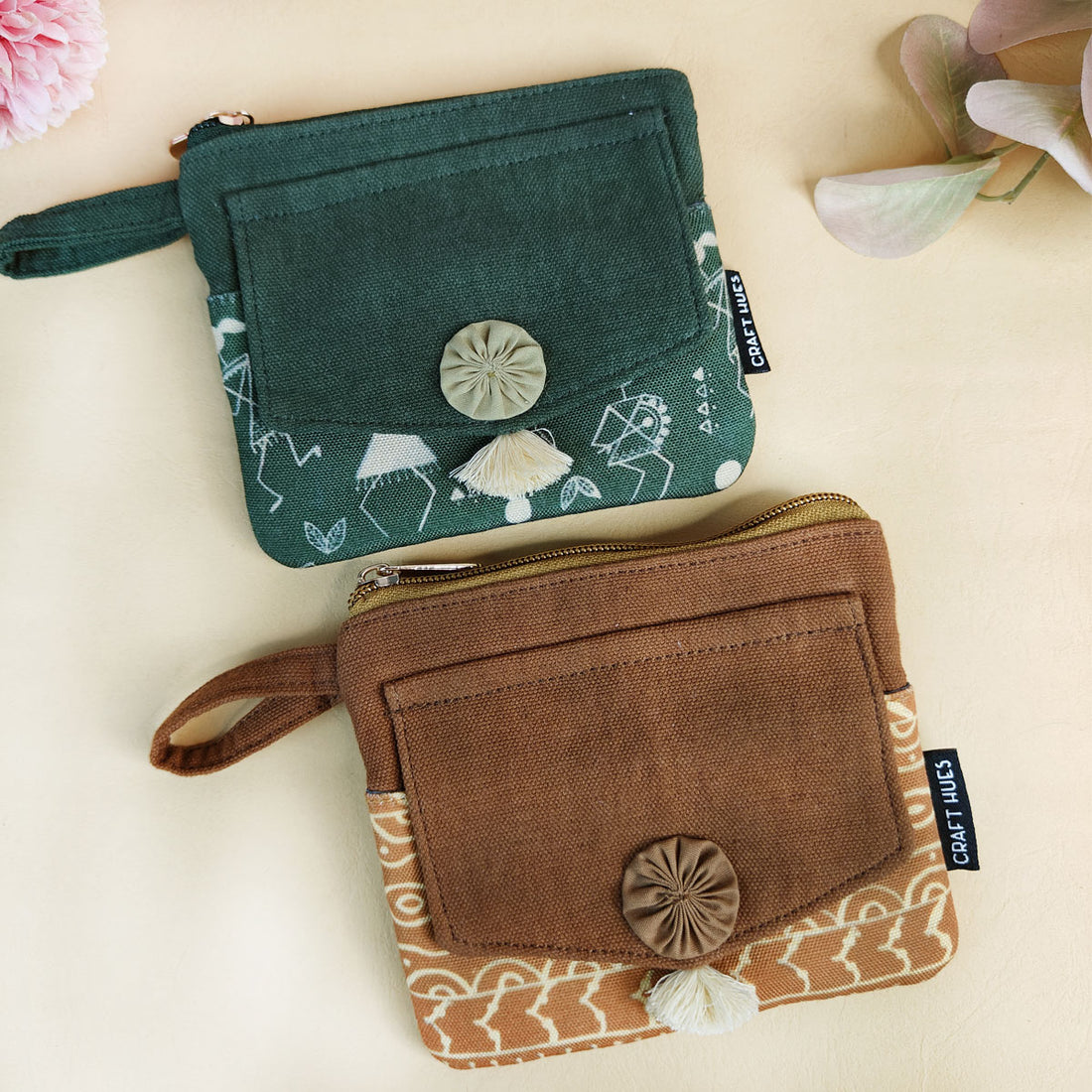 Front Flap Wallet- Mustard-Green Warli