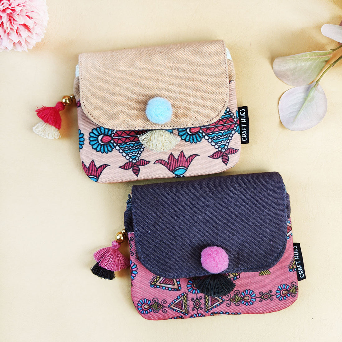 Peach-Maroon Godna Art Mini Wallet Combo
