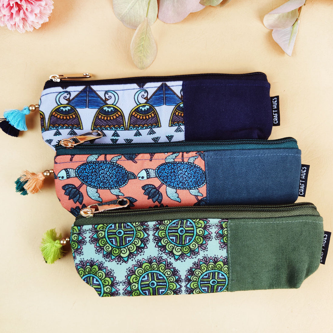 Blue-Orange-Green Pen Pouch Combo