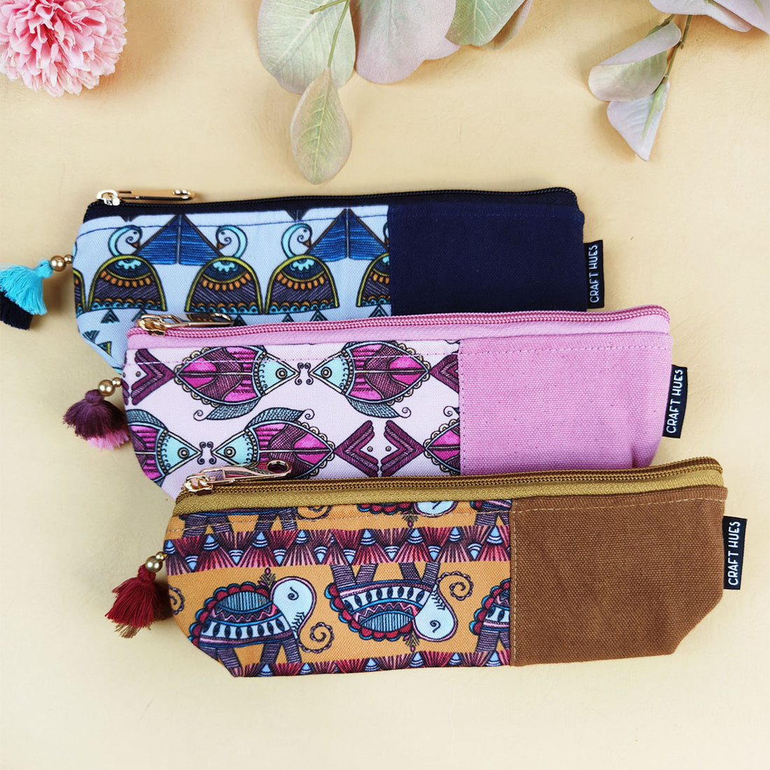 Blue-Pink-Mustard Pen Pouch Combo