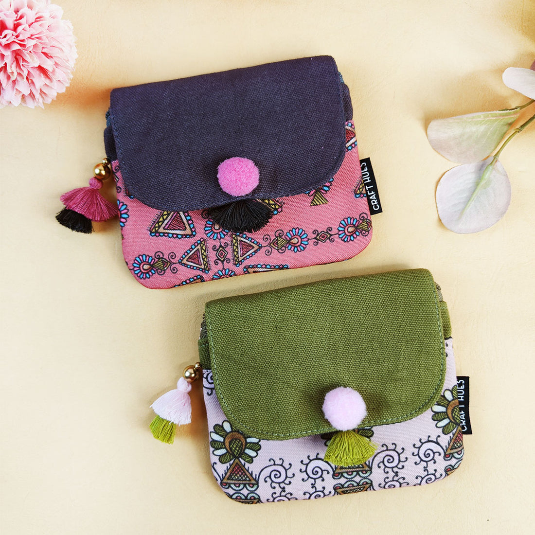 Maroon-Olive Godna Art Mini Wallet Combo