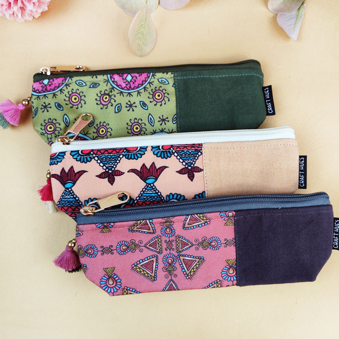 Green-Peach-Maroon Pen Pouch Combo