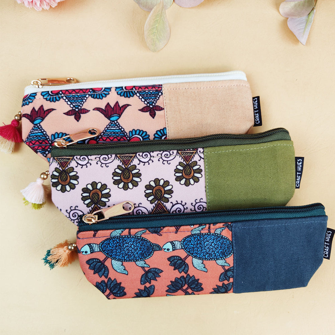 Peach-Olive-Orange Pen Pouch Combo