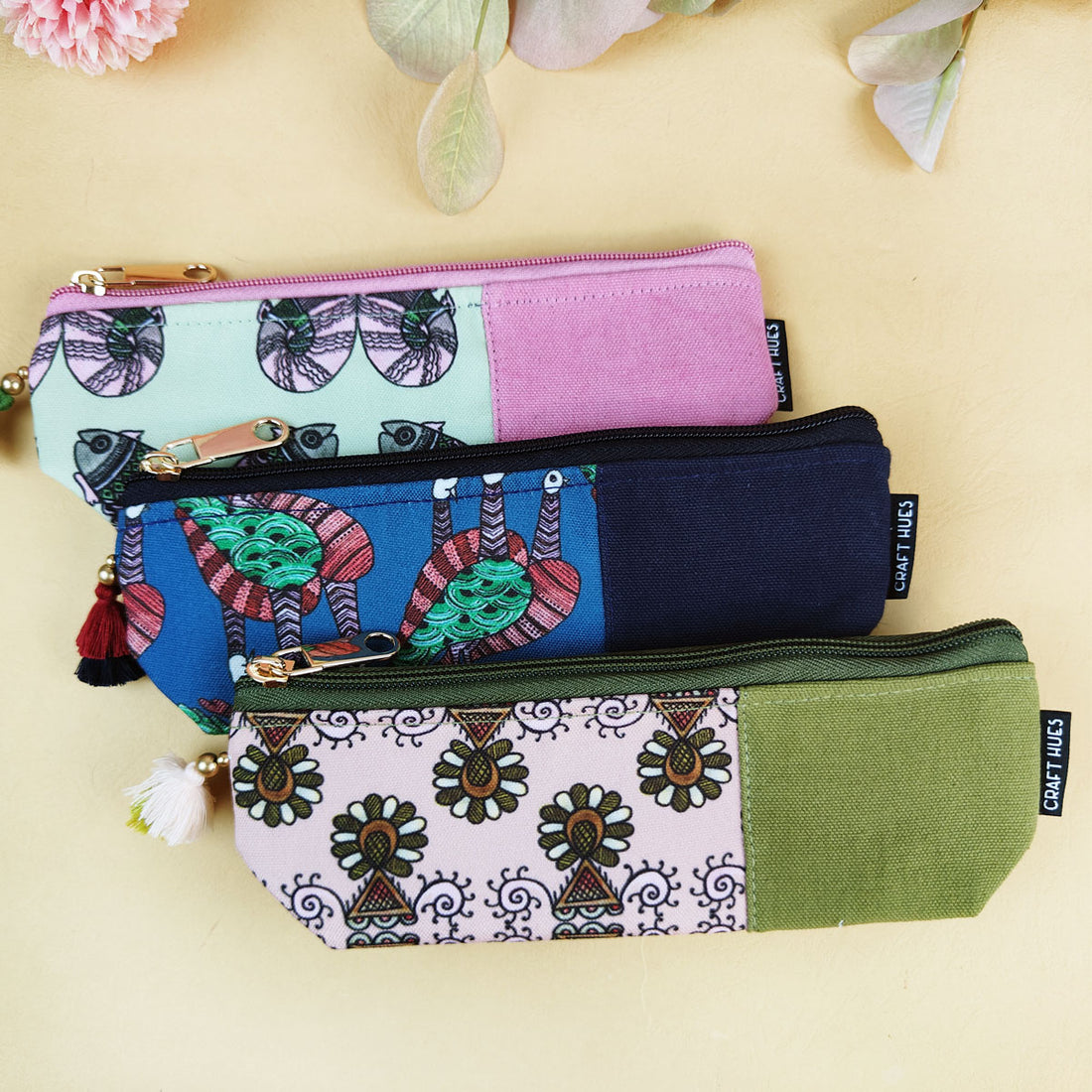 Pink-Blue-Olive Pen Pouch Combo
