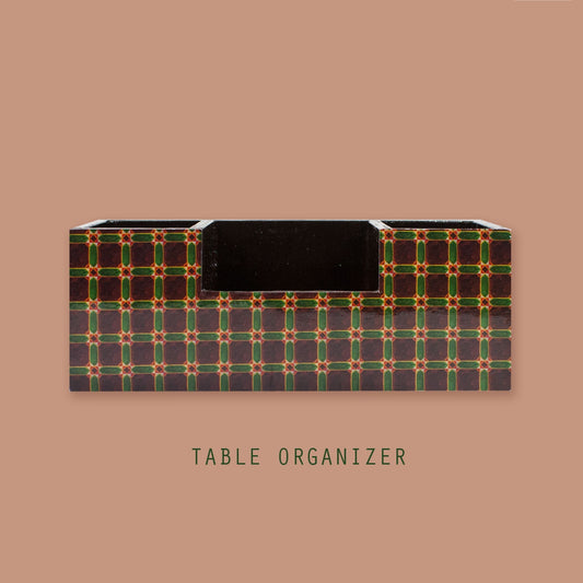 Checks Wooden Table Organizer