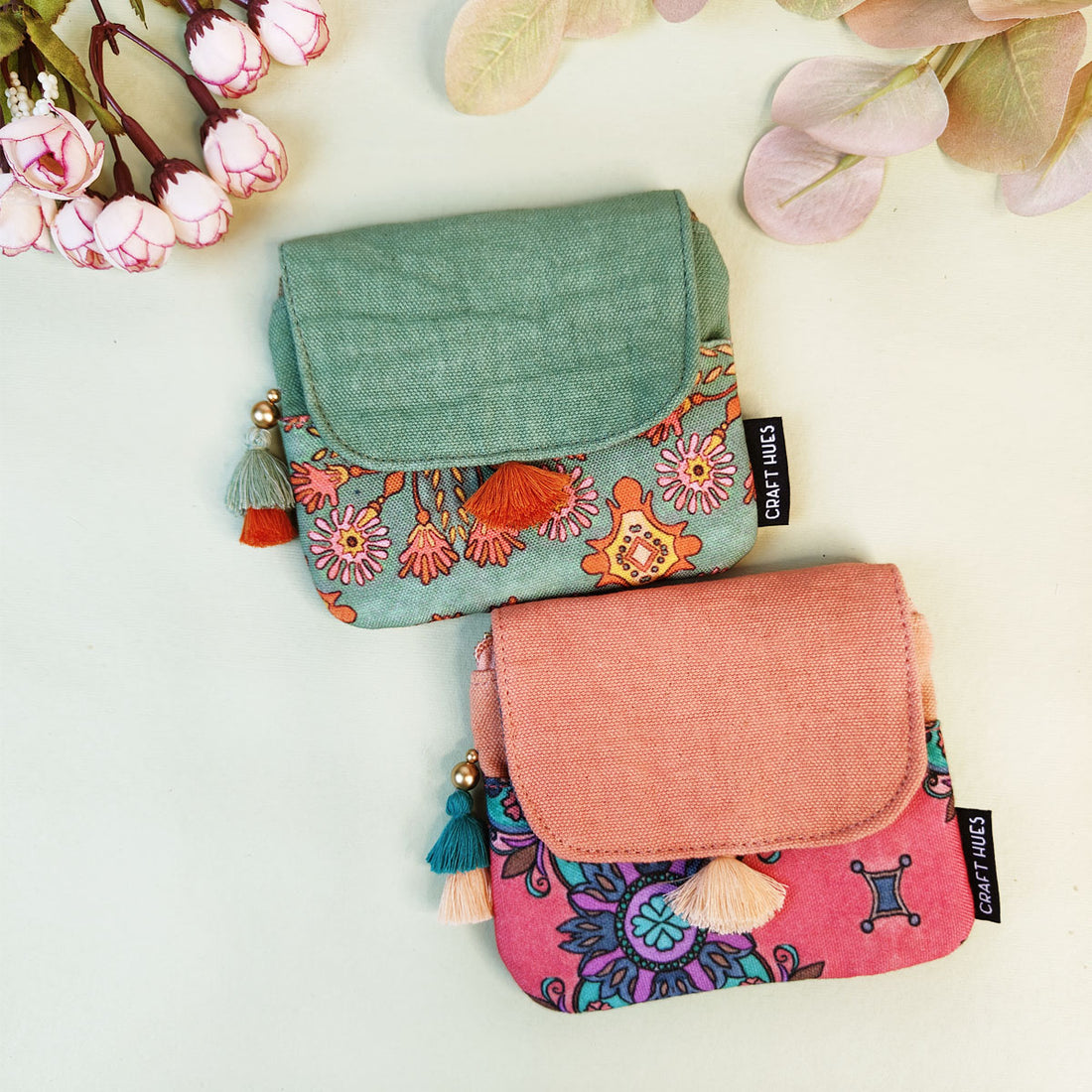 MINI FLAP WALLET- SEA-GREEN-PEACH PURPLE TILE
