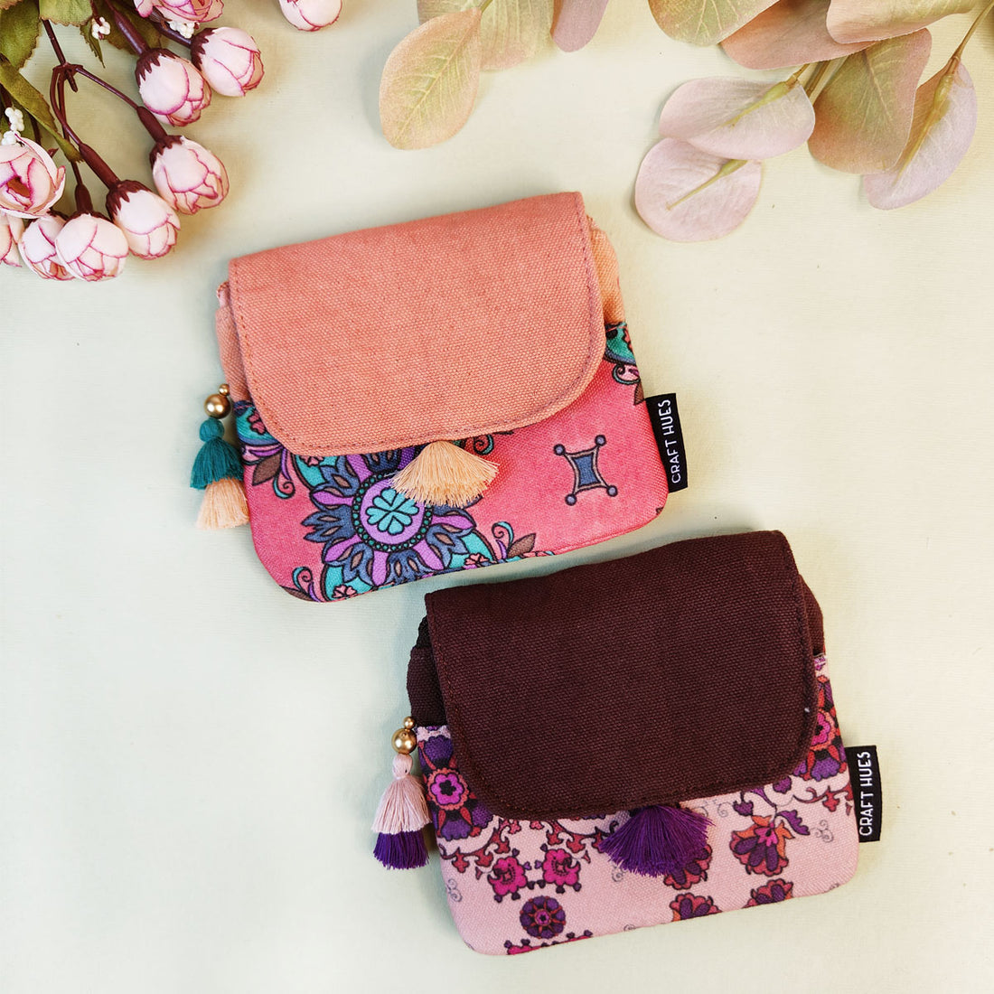 MINI FLAP WALLET- PEACH-PURPLE TILE-PURPLE SUZANI