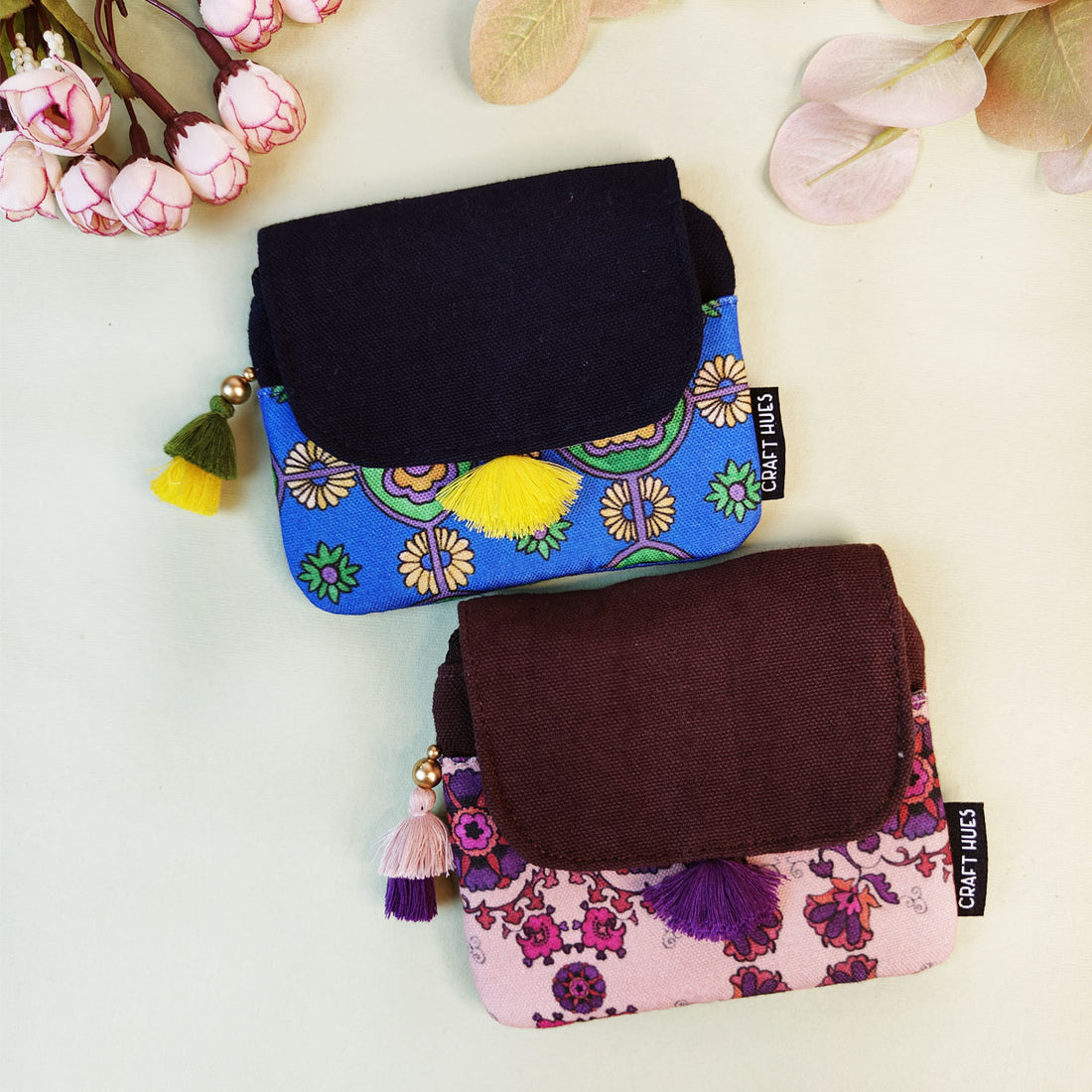 MINI FLAP WALLET- BLUE-GREEN TEAL TILE- PURPLE SUZANI