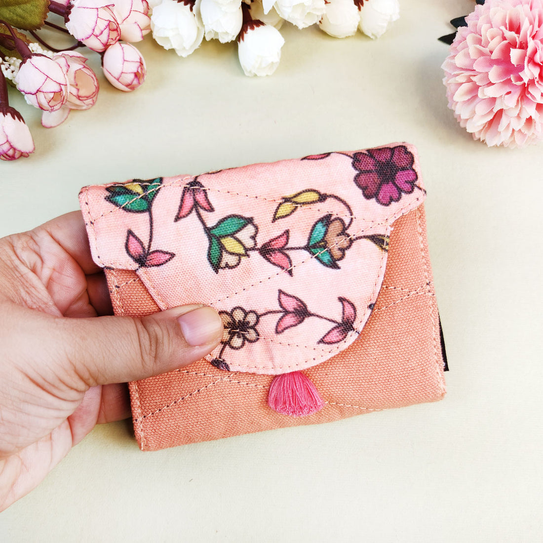 Curve Flap Mini Wallet-Peach Maroon Bel