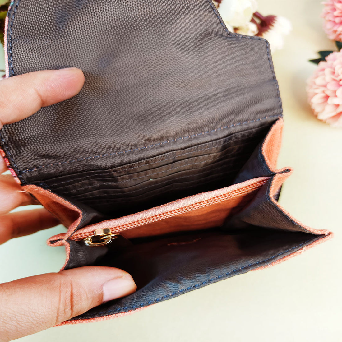 Curve Flap Mini Wallet-Peach Maroon Bel