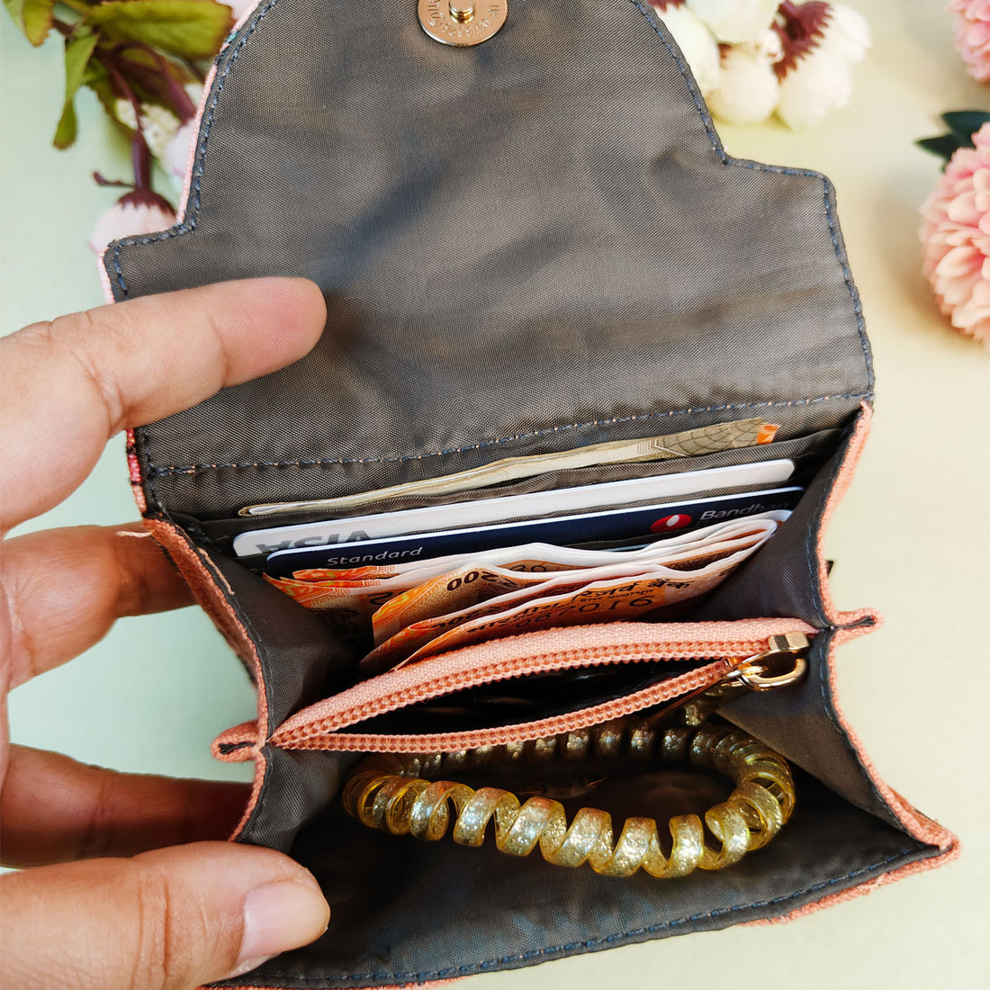 Curve Flap Mini Wallet-Peach Maroon Bel
