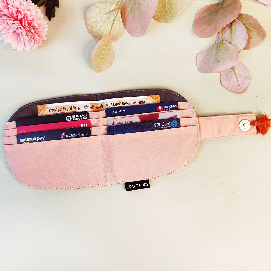 SEMI-OVAL 2-FLAP WALLET COMBO - PINK-PEACH TILE