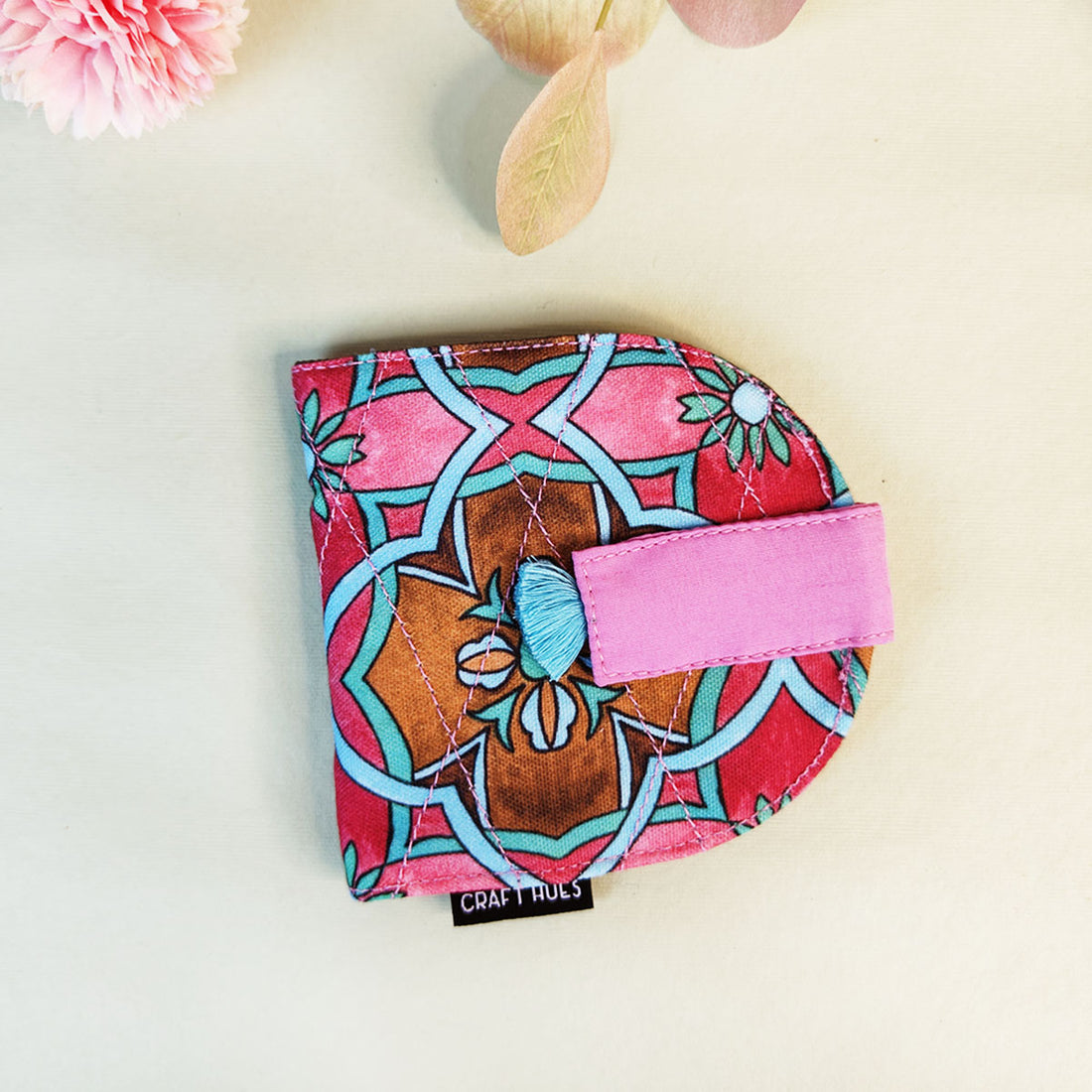 SEMI-OVAL 2-FLAP WALLET COMBO - PINK-PEACH TILE