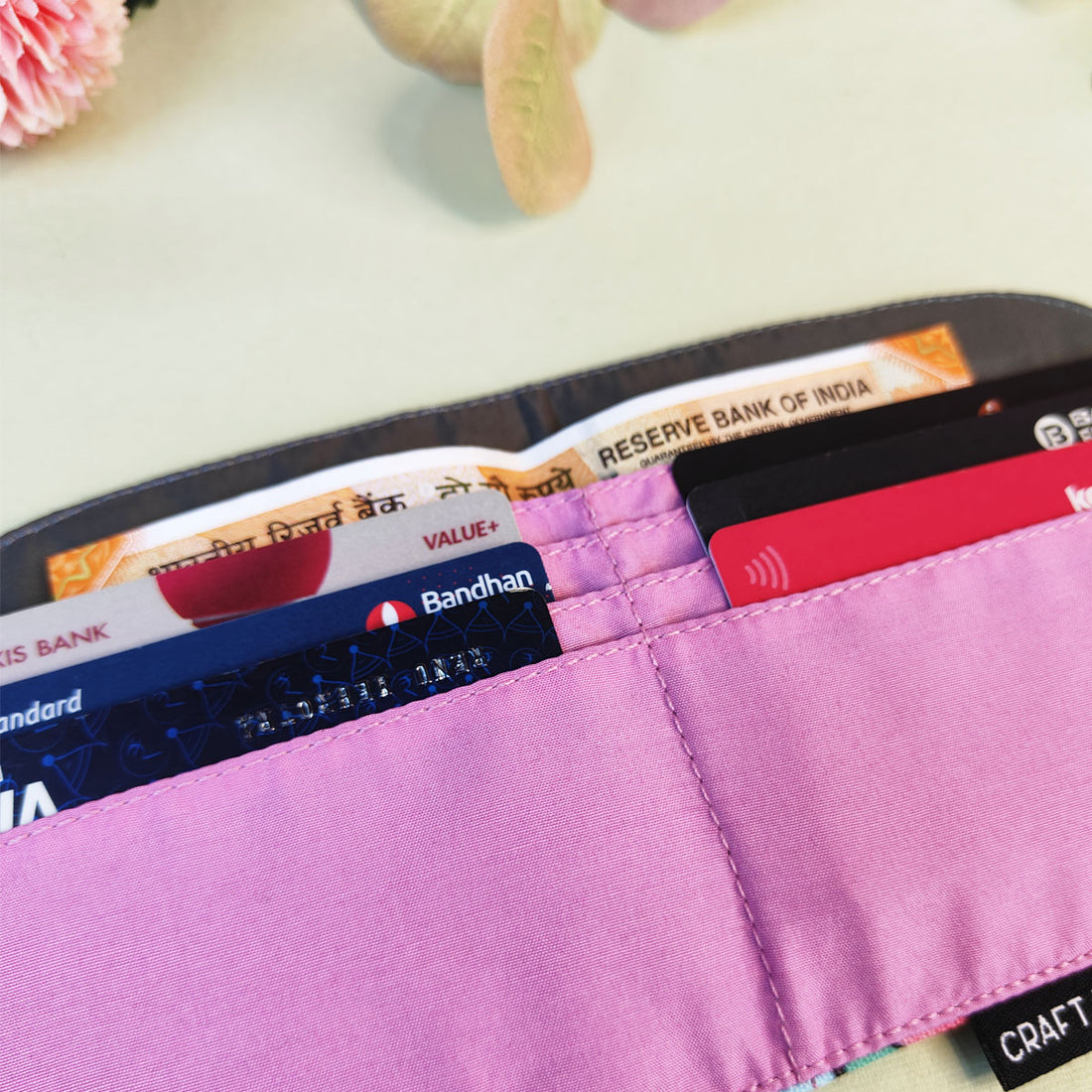 SEMI-OVAL 2-FLAP WALLET COMBO - PINK-PEACH TILE