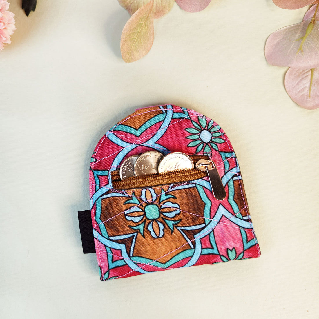 SEMI-OVAL 2-FLAP WALLET COMBO - PINK-PEACH TILE
