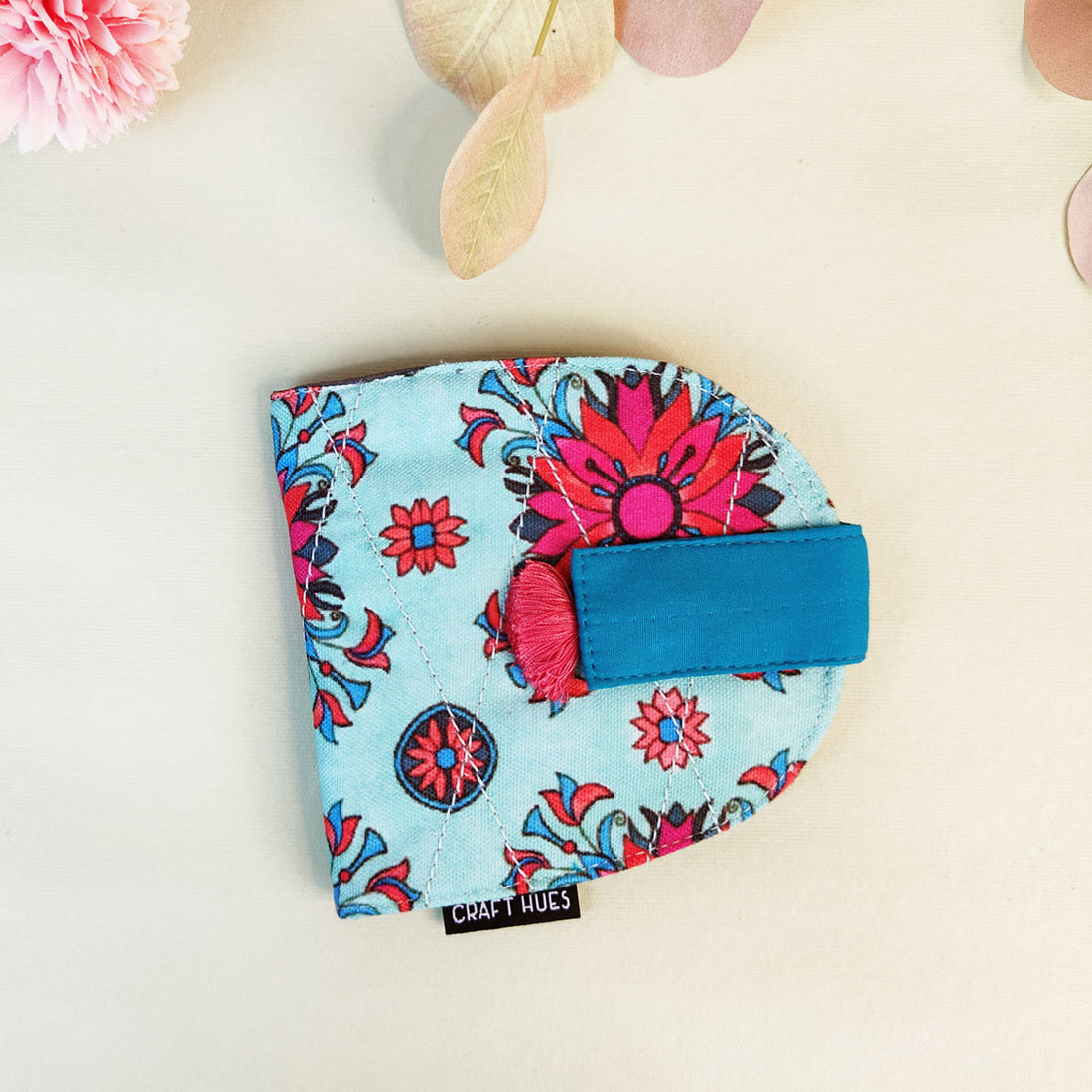 SEMI-OVAL 2-FLAP WALLET COMBO - TEAL-PEACH PURPLE TILE