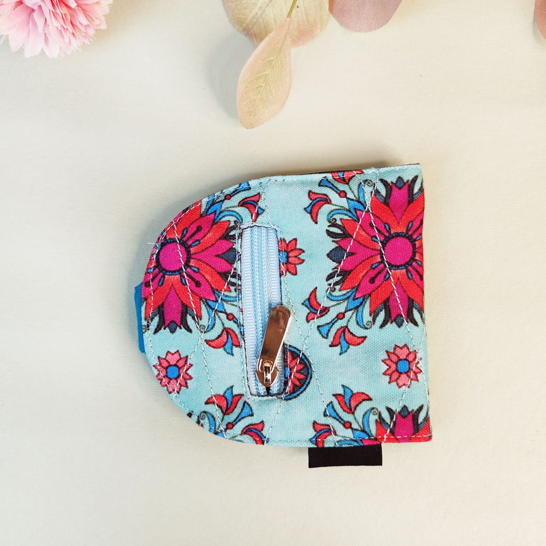 SEMI-OVAL 2-FLAP WALLET COMBO - TEAL-PEACH PURPLE TILE