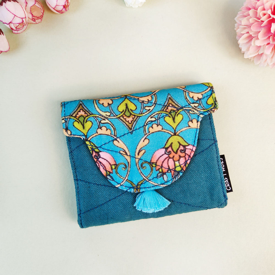 Curve Flap Mini Wallet-Aqua Blue Persian
