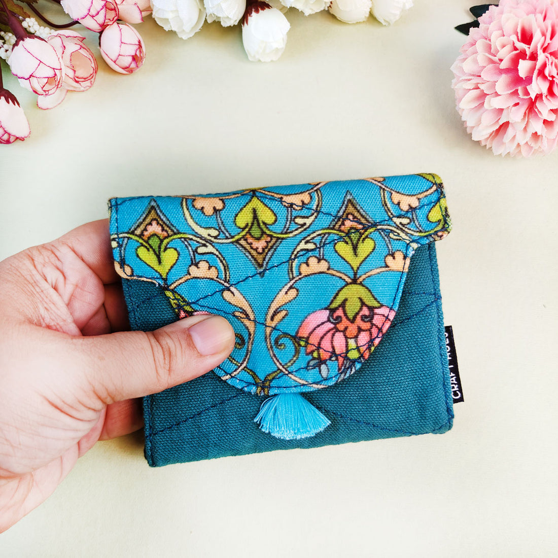 Curve Flap Mini Wallet-Aqua Blue Persian