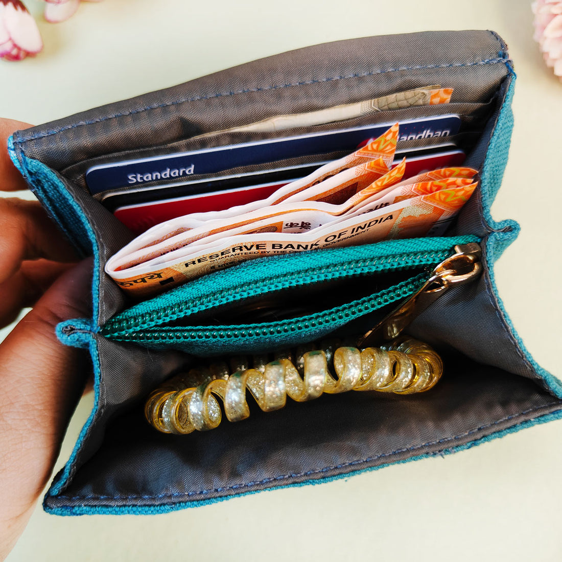 Curve Flap Mini Wallet-Aqua Blue Persian