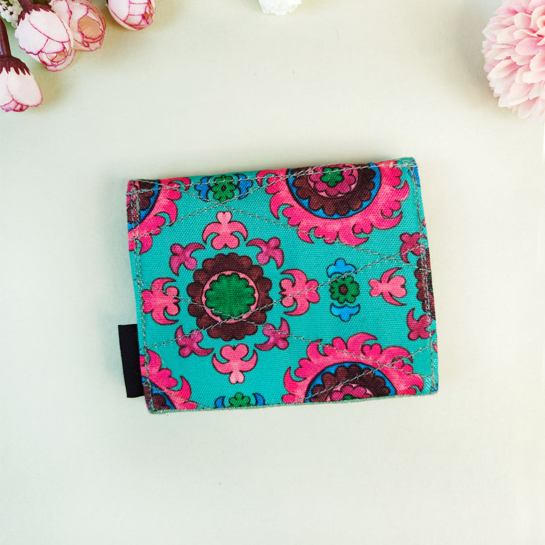 Curve Flap Mini Wallet-Aqua Pink Suzani