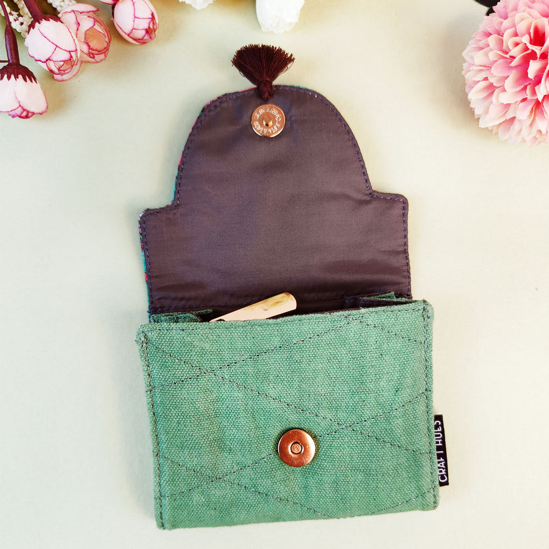 Curve Flap Mini Wallet-Aqua Pink Suzani