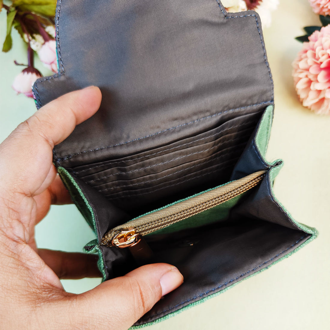 Curve Flap Mini Wallet-Aqua Pink Suzani
