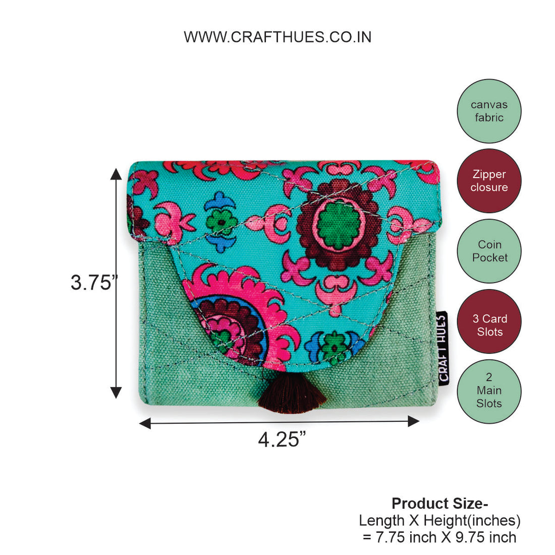 Curve Flap Mini Wallet-Aqua Pink Suzani