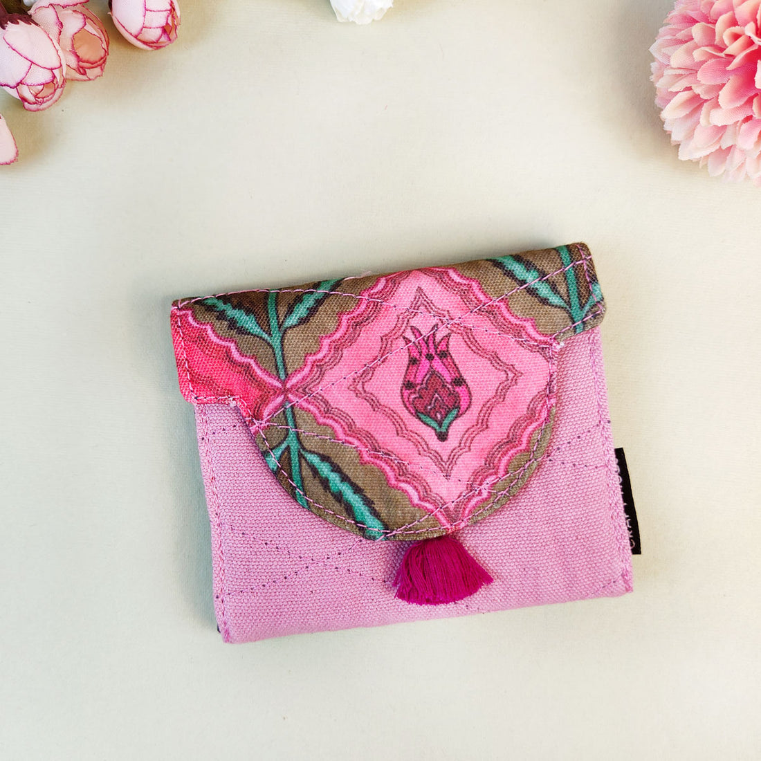 Curve Flap Mini Wallet-Jaipuri Pink Lotus