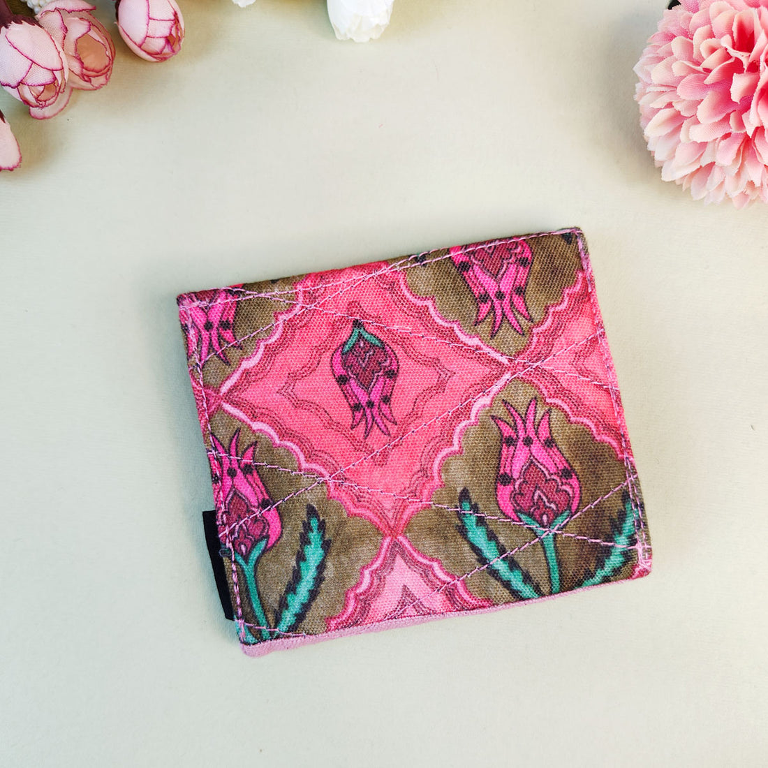 Curve Flap Mini Wallet-Jaipuri Pink Lotus