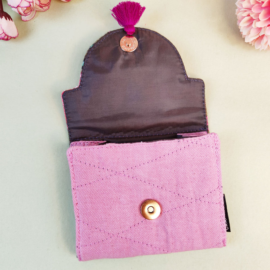 Curve Flap Mini Wallet-Jaipuri Pink Lotus