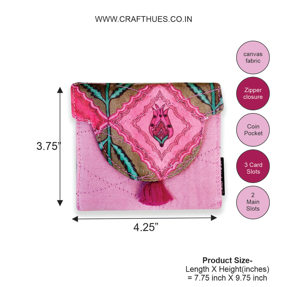 Curve Flap Mini Wallet-Jaipuri Pink Lotus