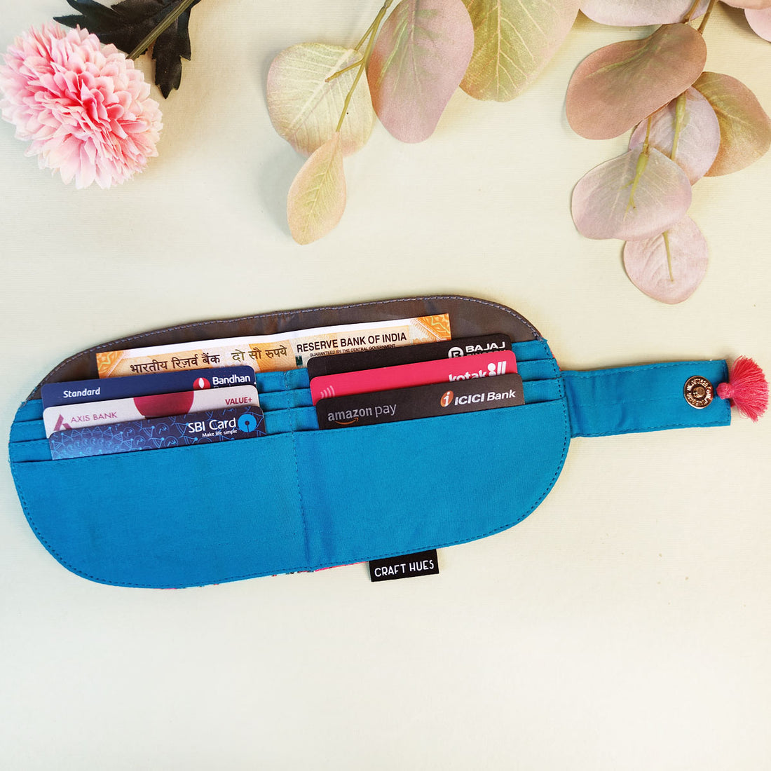 SEMI-OVAL 2-FLAP WALLET - RED-TEAL TILE