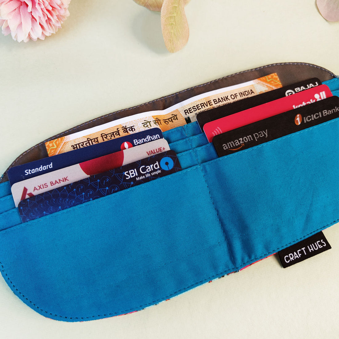 SEMI-OVAL 2-FLAP WALLET - RED-TEAL TILE