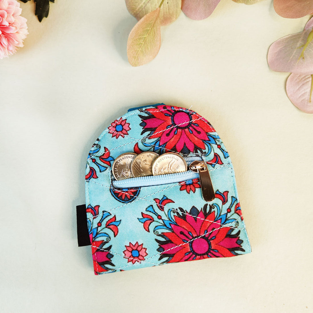 SEMI-OVAL 2-FLAP WALLET - RED-TEAL TILE