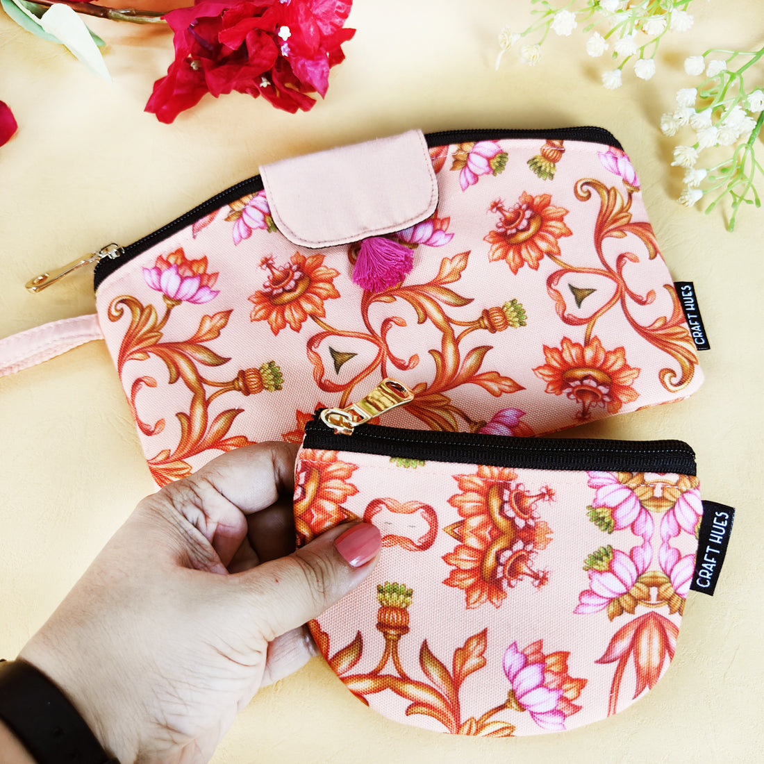 Curve wallet coin pouch combo- Peach mughal