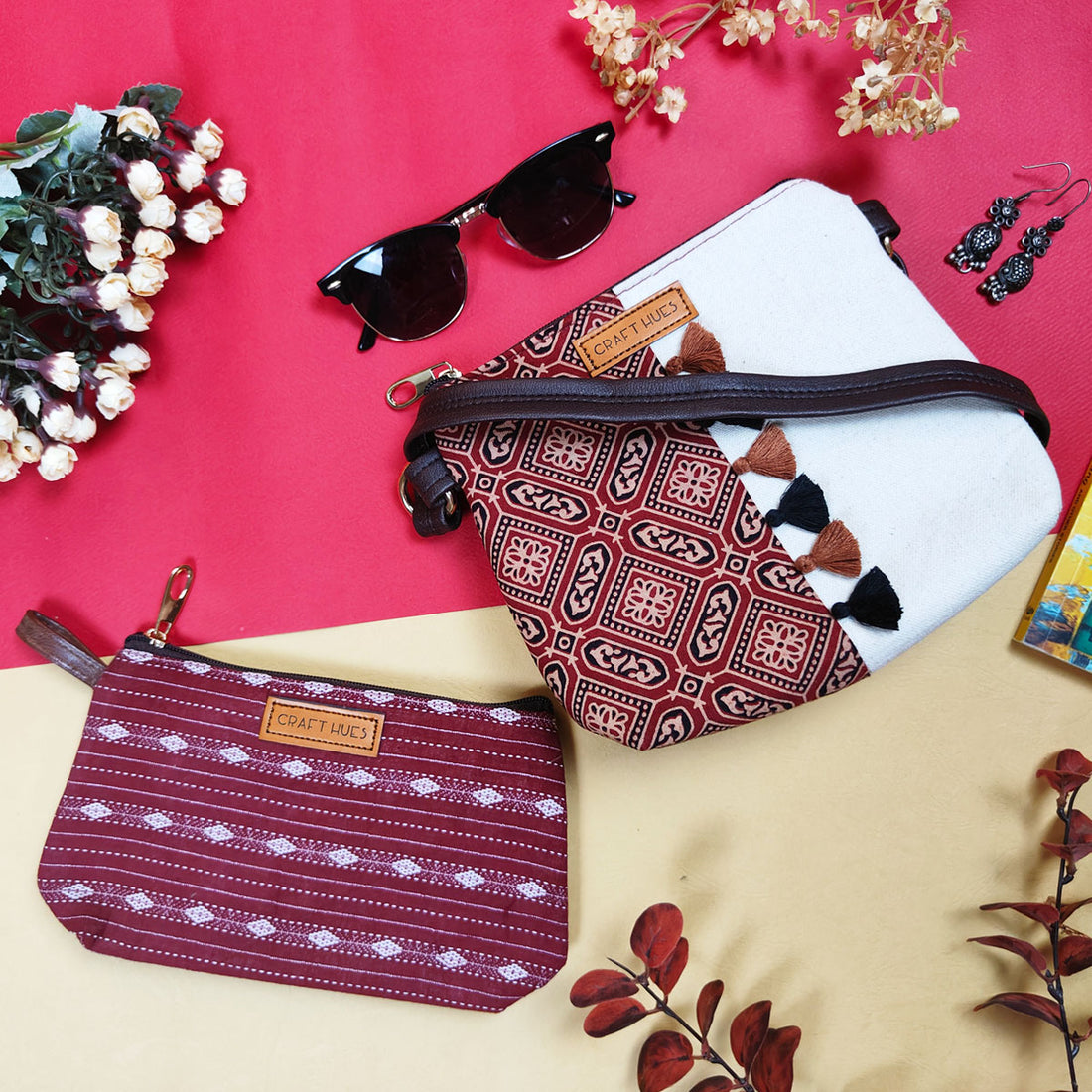 Maroon Tiles Sling/Pouch Bag Combo