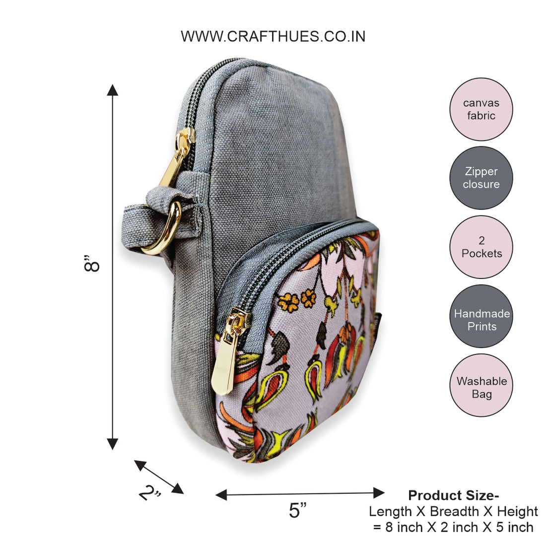 Front Pocket Sling- Grey Persian Floral