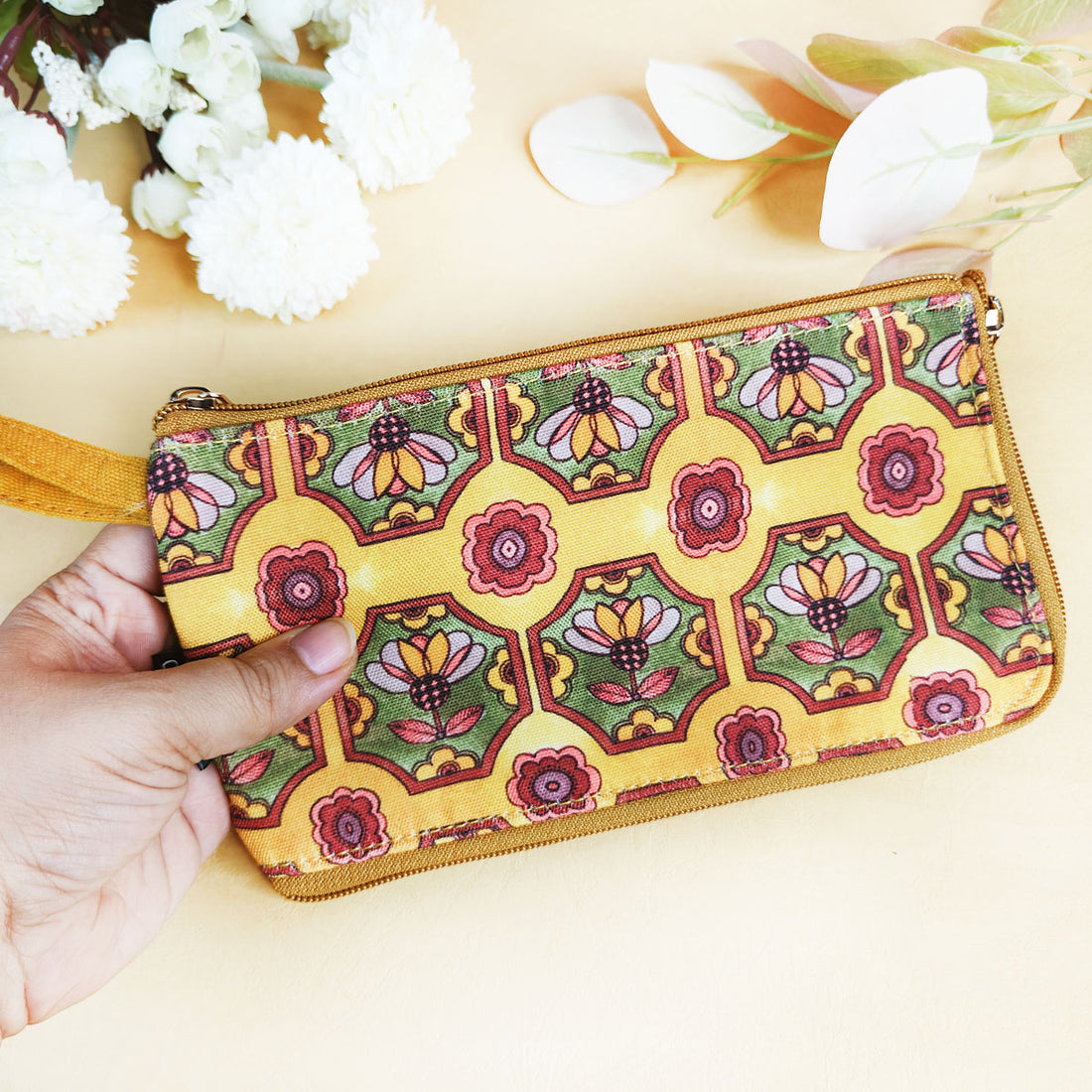 Dual zip-mustard green tile