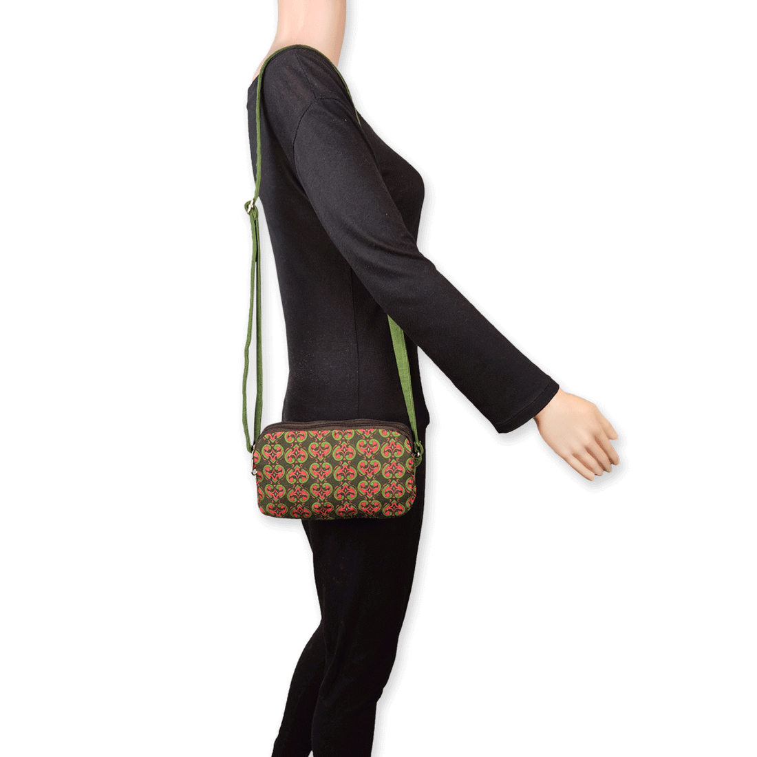 Dual Compartment Sling Bag- Green Knot