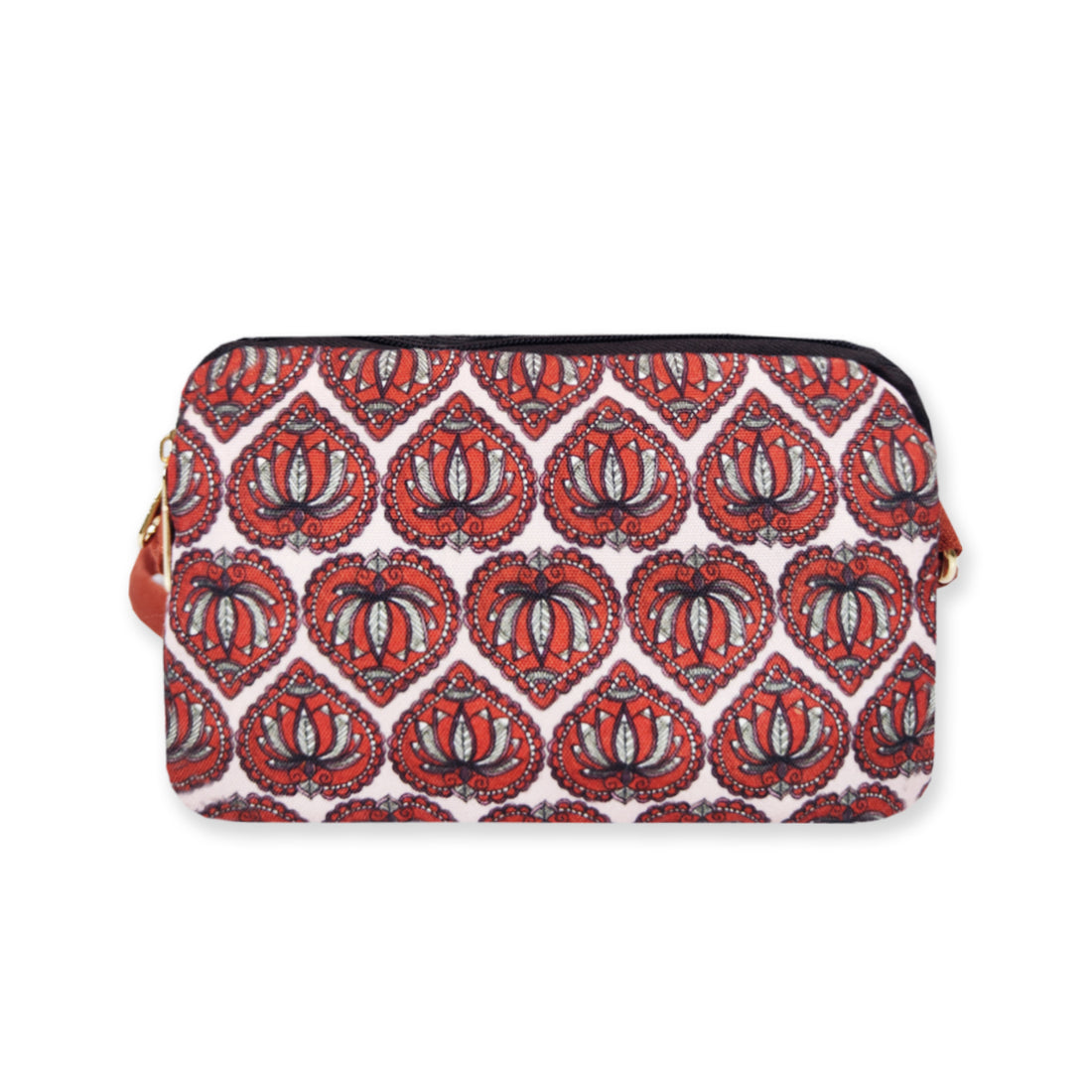 Dual Compartment Sling Bag- Lotus Madhubani